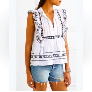 SEA New York Women’s Ruffled Crochet-trimmed Cotton-voile Boho Blouse White sz 2